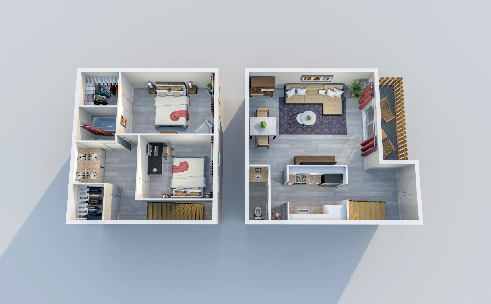 Lakeside Forest — floor plan, Plan E · 2 bed · 1.5 baths · 1,115 sq ft