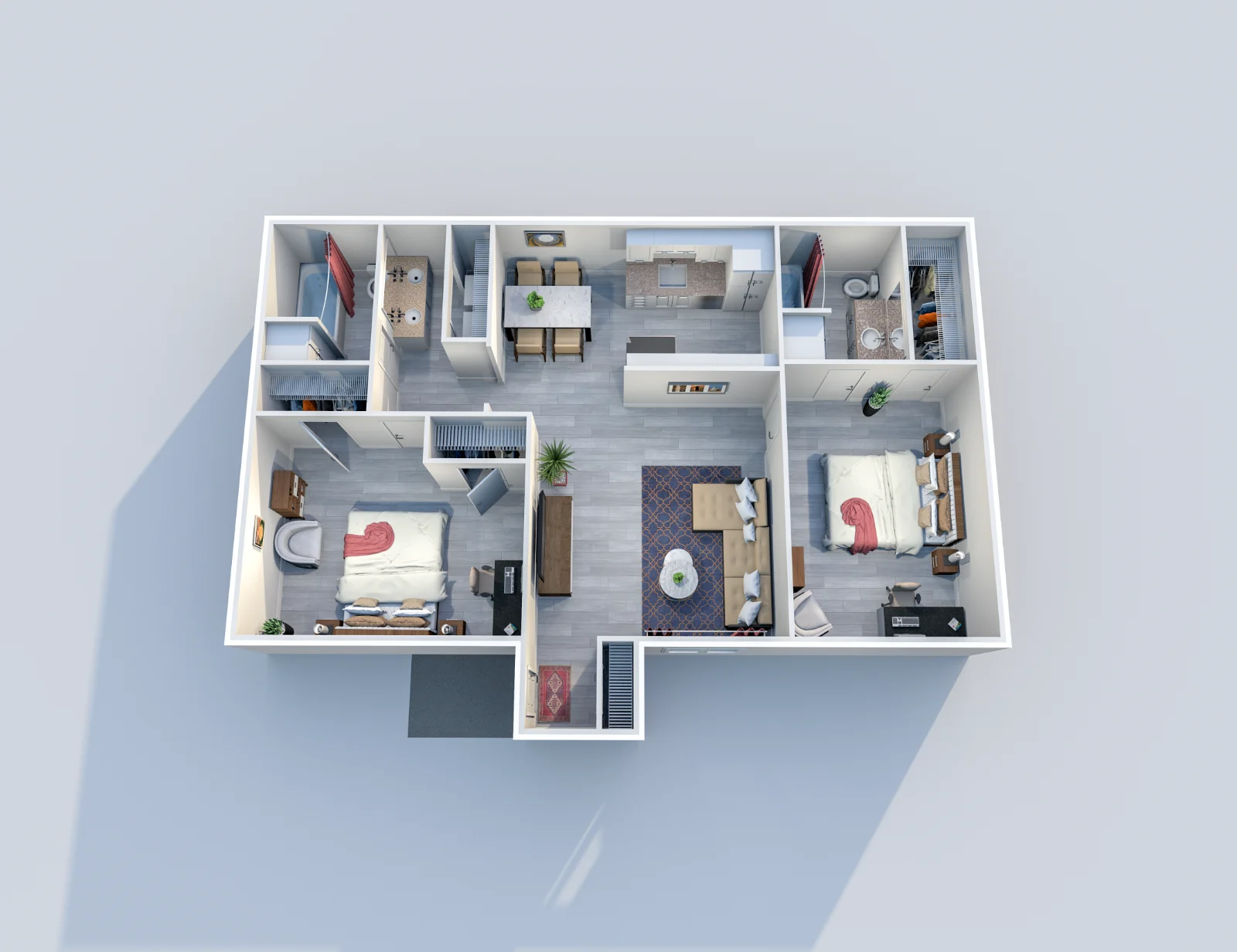 Lakeside Forest — floor plan, Plan F · 2 bed · 2 baths · 1,240 sq ft
